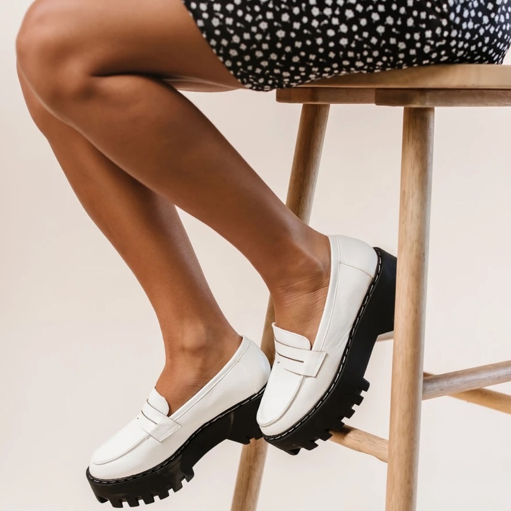 White Chunky Platform Penny Loafers - Picture 2 of 10